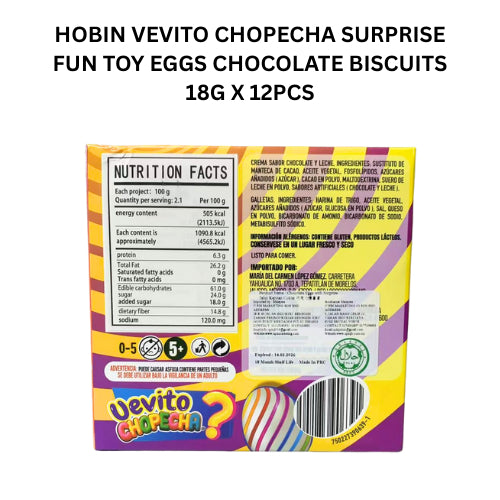 *HALAL* HOBIN VEVITO CHOPECHA SURPRISE FUN TOY EGGS CHOCOLATE BISCUITS 18G X 12PCS