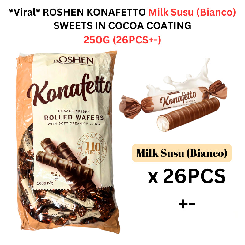 *Viral* ROSHEN KONAFETTO NERO/BIANCO SWEETS IN COCOA COATING 1KG (110PCS) / 500G (54PCS) / 250G (26PCS)