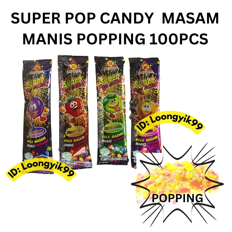 SUPER POP CANDY GULA MASAM MANIS POPPING 100PCS