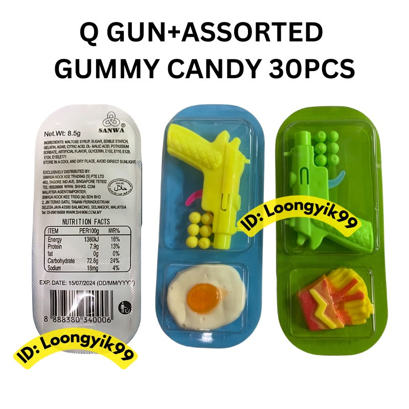 Q GUN+ASSORTED GUMMY CANDY 30PCS