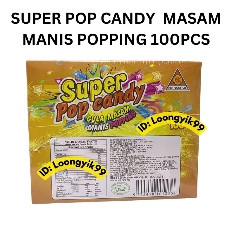 SUPER POP CANDY GULA MASAM MANIS POPPING 100PCS