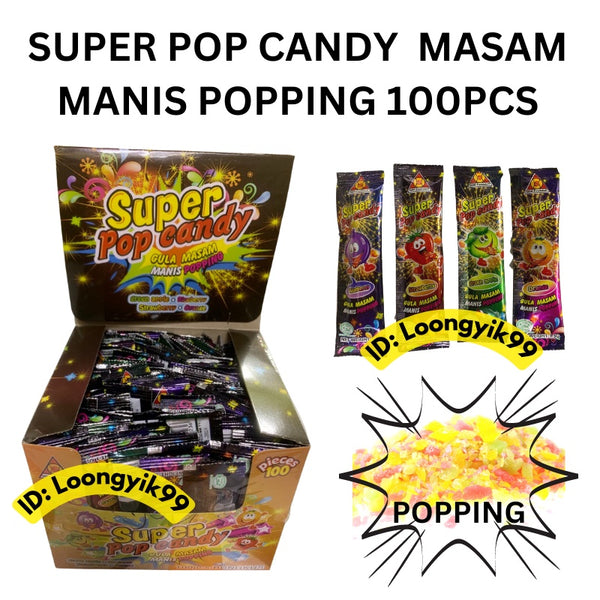 SUPER POP CANDY GULA MASAM MANIS POPPING 100PCS