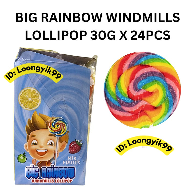 BIG RAINBOW WINDMILLS LOLLIPOP MIX FRUIT FLAVOUR 30G X 24PCS