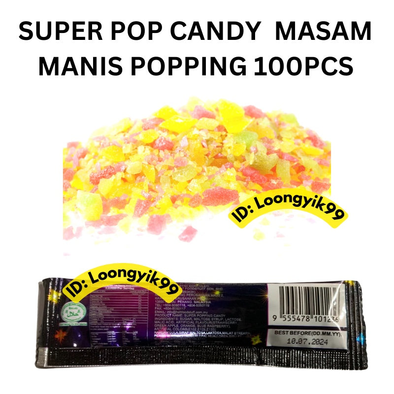 SUPER POP CANDY GULA MASAM MANIS POPPING 100PCS