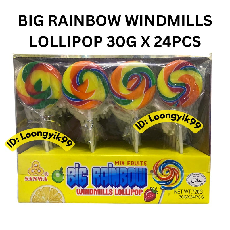 BIG RAINBOW WINDMILLS LOLLIPOP MIX FRUIT FLAVOUR 30G X 24PCS