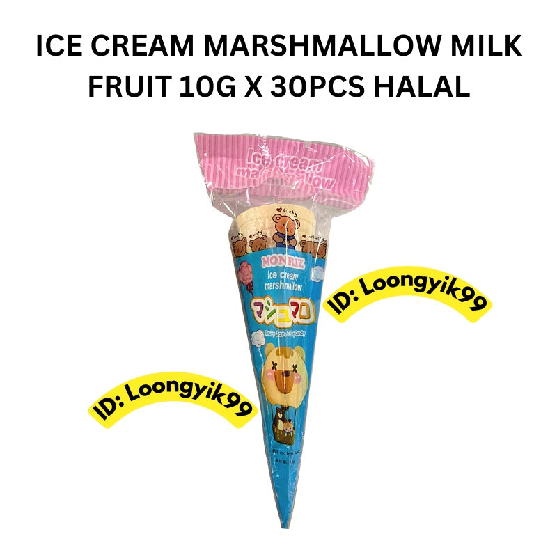 ICE CREAM MARSHMALLOW MILK FRUIT FLAVOUR BRAND SANWA 10G X 30PCS HALAL