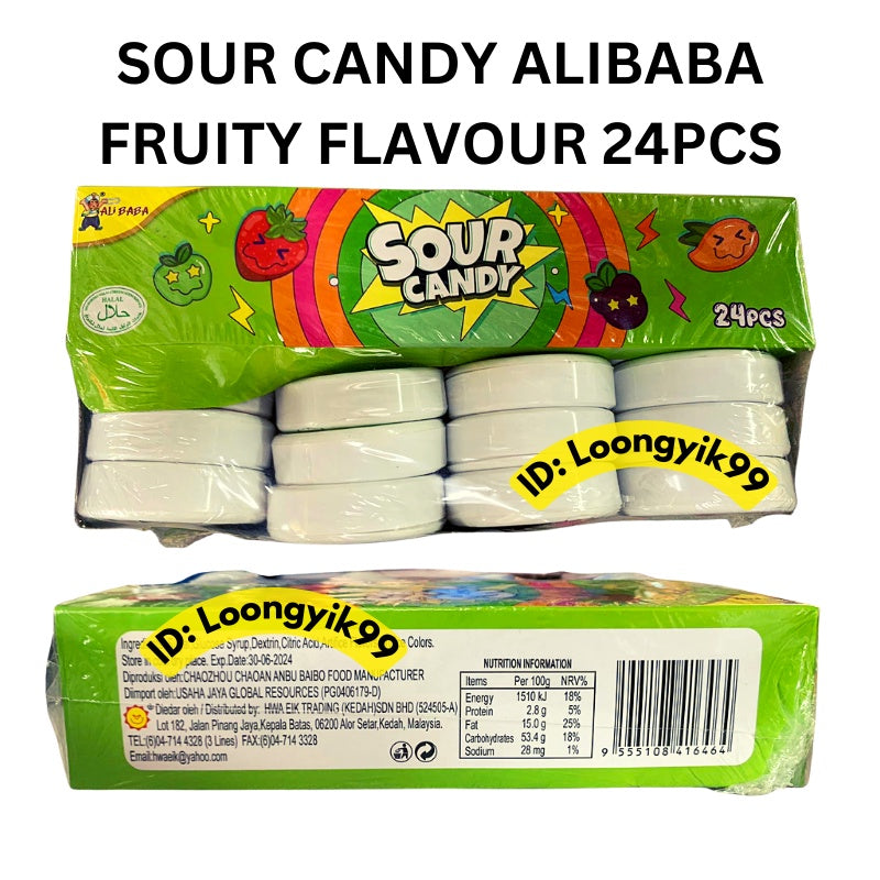 SOUR CANDY ALIBABA FRUITY FLAVOUR 24PCS