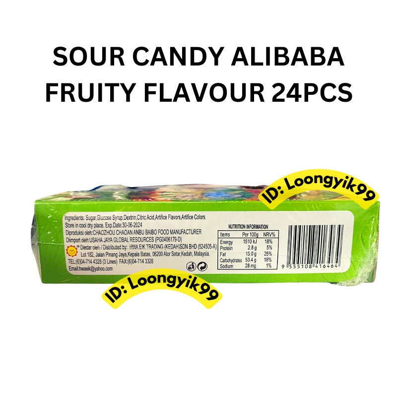 SOUR CANDY ALIBABA FRUITY FLAVOUR 24PCS