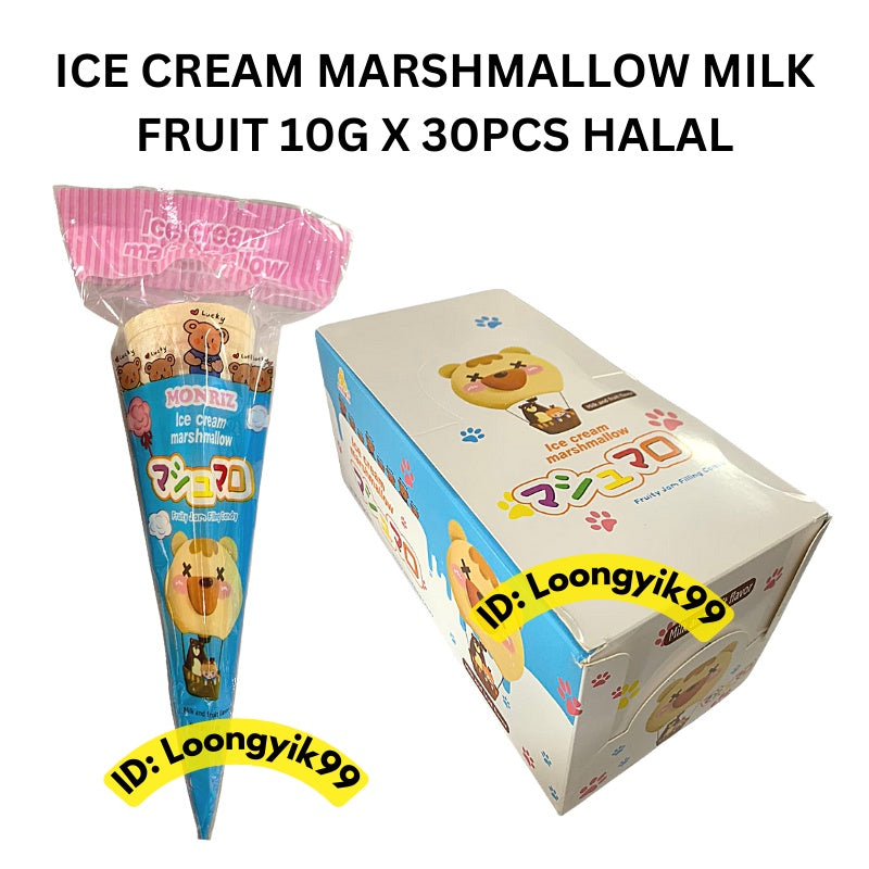 ICE CREAM MARSHMALLOW MILK FRUIT FLAVOUR BRAND SANWA 10G X 30PCS HALAL