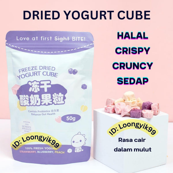 *HALAL* DRIED YOGURT CUBE FREEZE DRIED YOGUT 酸奶块 KERING LOVEBITE loongyik99 STRAWBERRY PEACH BLUEBERRY MIX 1PKT 50G