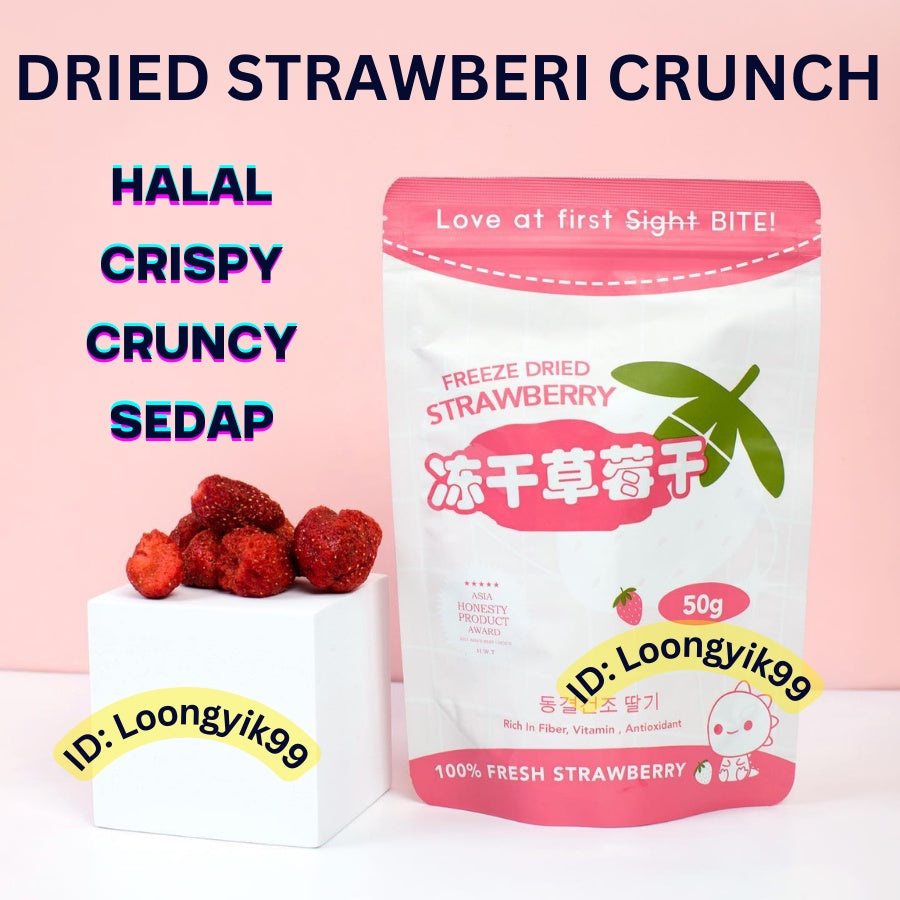 *HALAL* DRIED WHOLE STRAWBERRY FREEZE DRIED LOVEBITE loongyik99 STRAWBERI KERING 1PKT 50G