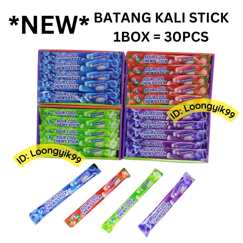 *NEW* BATANG KALI SOUR CHEWY STICK HALAL 1BOX = 30PCS Apple / Blueberry / Strawberry / Grape LOONGYIK99