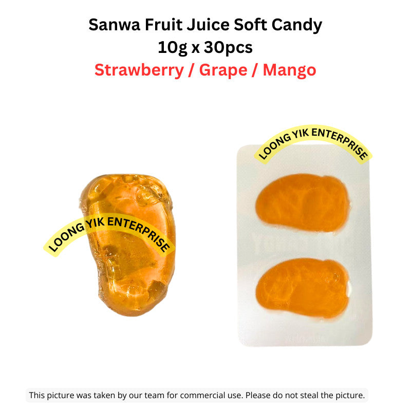 Halal Sanwa Fruit Juice Soft Candy 10g x 30pcs Strawberry / Grape / Mango