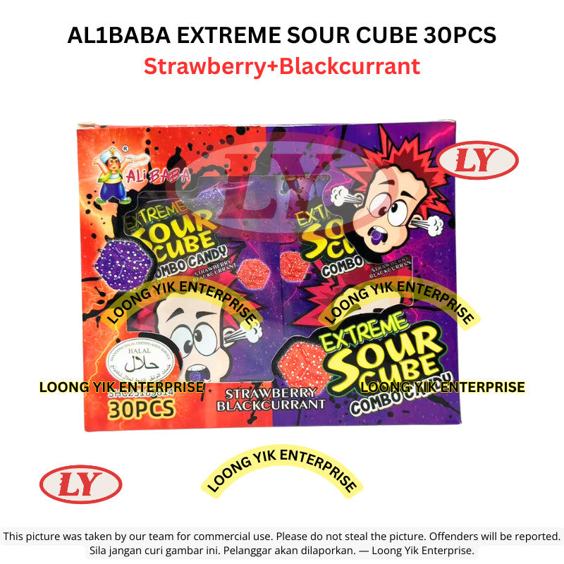 *Halal* AL1BABA Extreme Sour Cube Gummy Candy Strawberry + Blackcurrant 30pcs Loongyik99