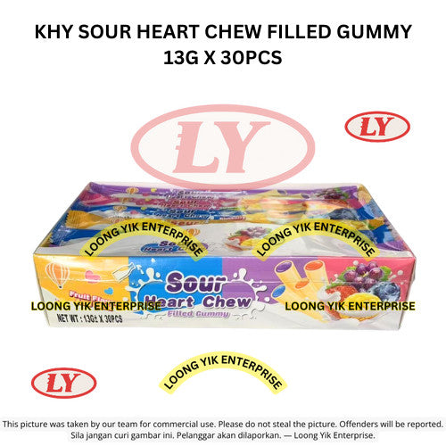 KHY SOUR HEART CHEW FILLED GUMMY 13G X 30PCS