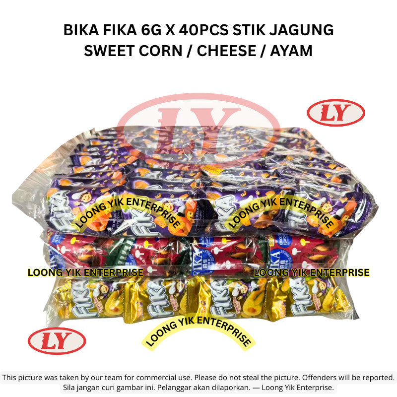 *Halal* BIKA FIKA 6G X 40PCS STIK JAGUNG SWEET CORN / CHEESE / AYAM Loongyik99