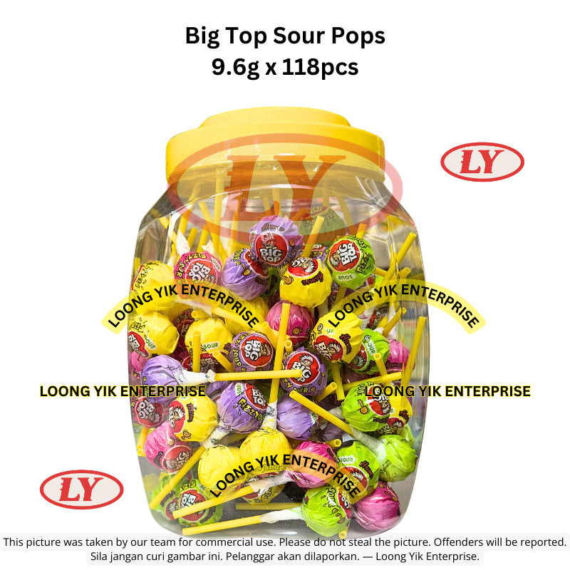 Big Top Lollipops ABC Mix/Mixed Fruits/Sour Pops/Colour Pops/Milk Pops 9.5g x 110pcs - 118pcs *Halal*