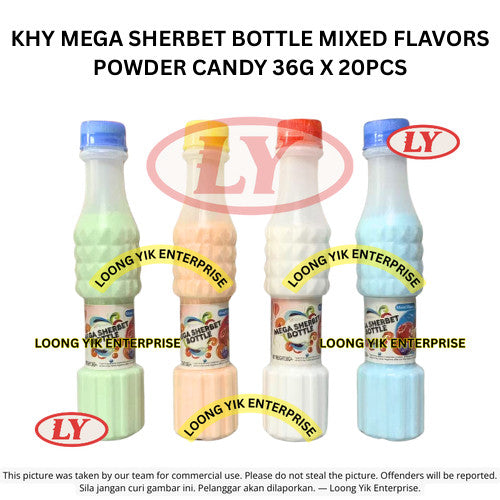 KHY MEGA SHERBET BOTTLE MIXED FLAVORS POWDER CANDY 36G X 20PCS