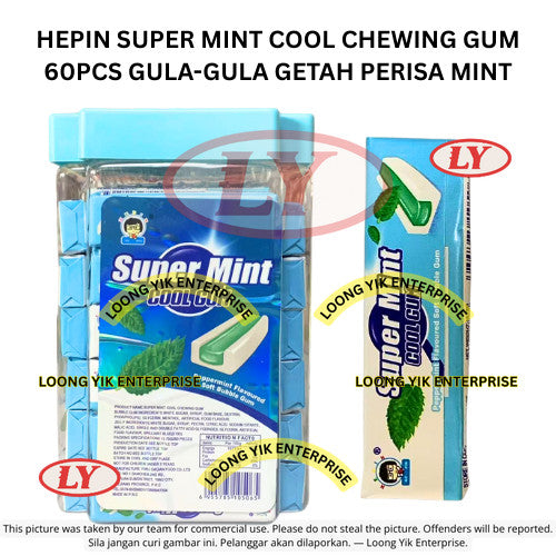 HEPIN SUPER MINT COOL CHEWING GUM 60PCS GULA-GULA GETAH PERISA MINT