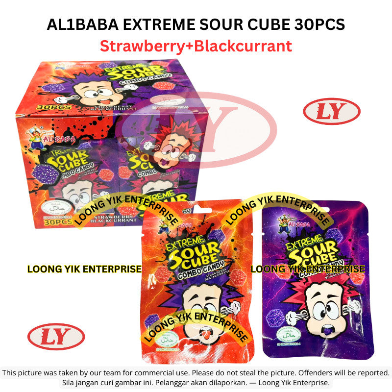 *Halal* AL1BABA Extreme Sour Cube Gummy Candy Strawberry + Blackcurrant 30pcs Loongyik99