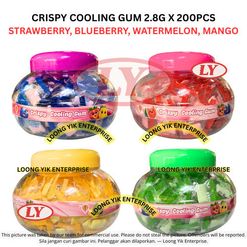 CRISPY COOLING GUM 2.8G X 200PCS STRAWBERRY, BLUEBERRY, WATERMELON, MANGO