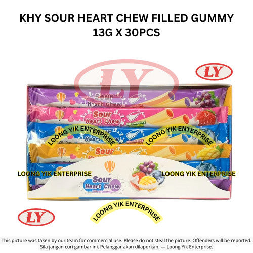 KHY SOUR HEART CHEW FILLED GUMMY 13G X 30PCS