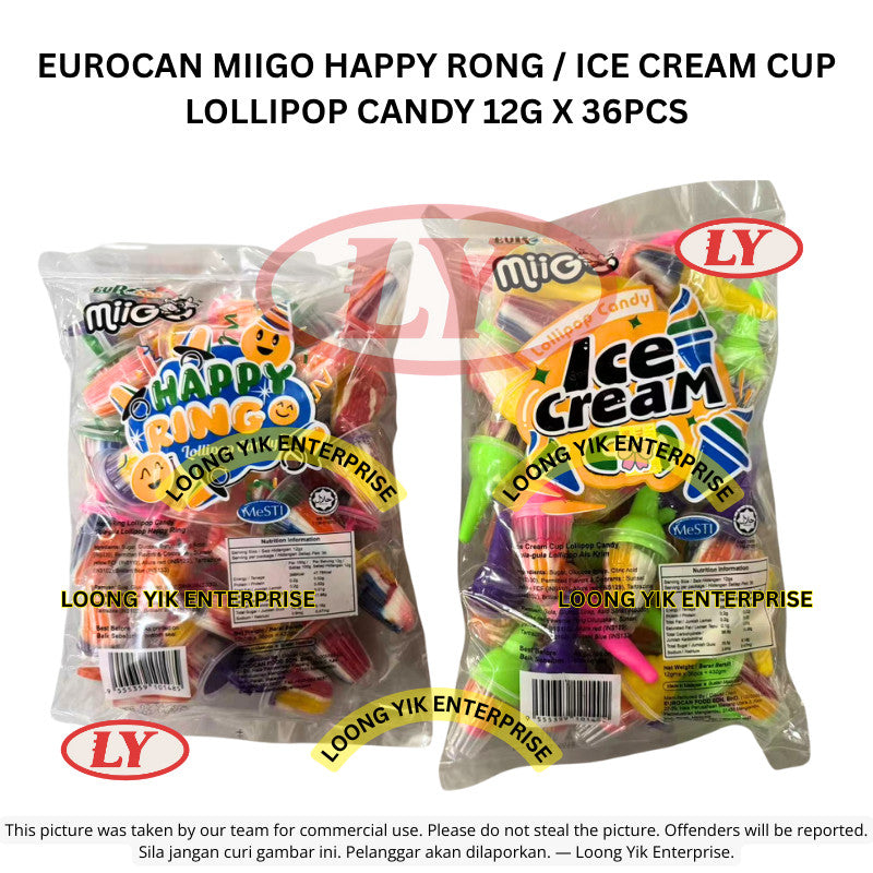*Halal* EUROCAN MIIGO HAPPY RONG / ICE CREAM CUP LOLLIPOP CANDY 12G X 36PCS Loongyik99