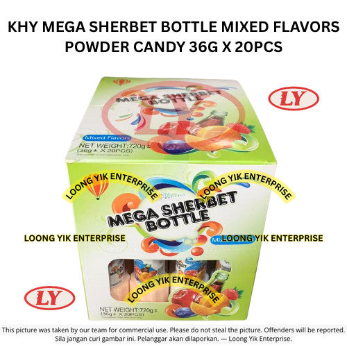KHY MEGA SHERBET BOTTLE MIXED FLAVORS POWDER CANDY 36G X 20PCS