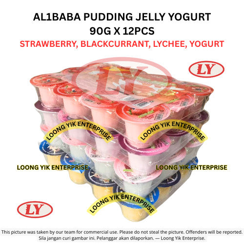 AL1BABA PUDDING JELLY YOGURT 90G X 12PCS STRAWBERRY, BLACKCURRANT, LYCHEE, YOGURT