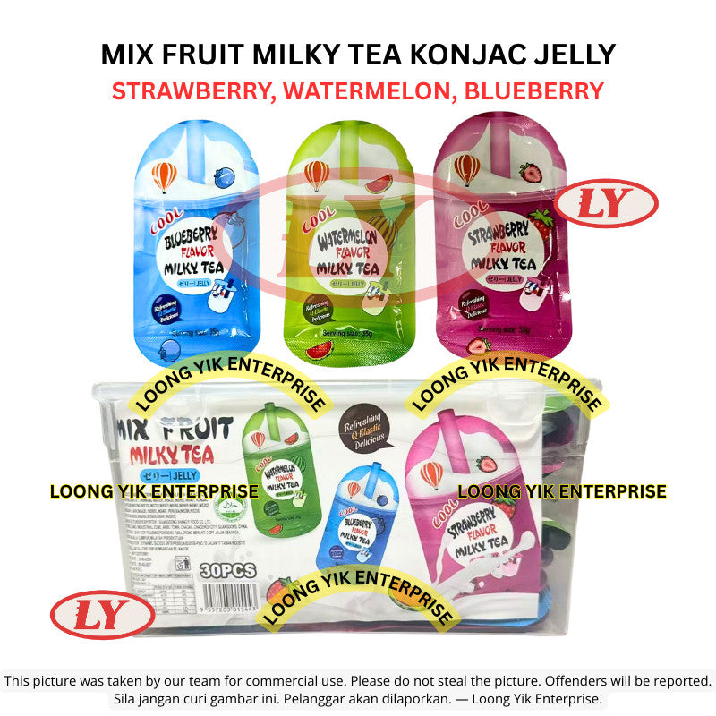 *Halal* Mix Fruit Milky Tea Konjac Jelly 30pcs Strawberry / Watermelon / Blueberry Snek Jeli Loongyik99