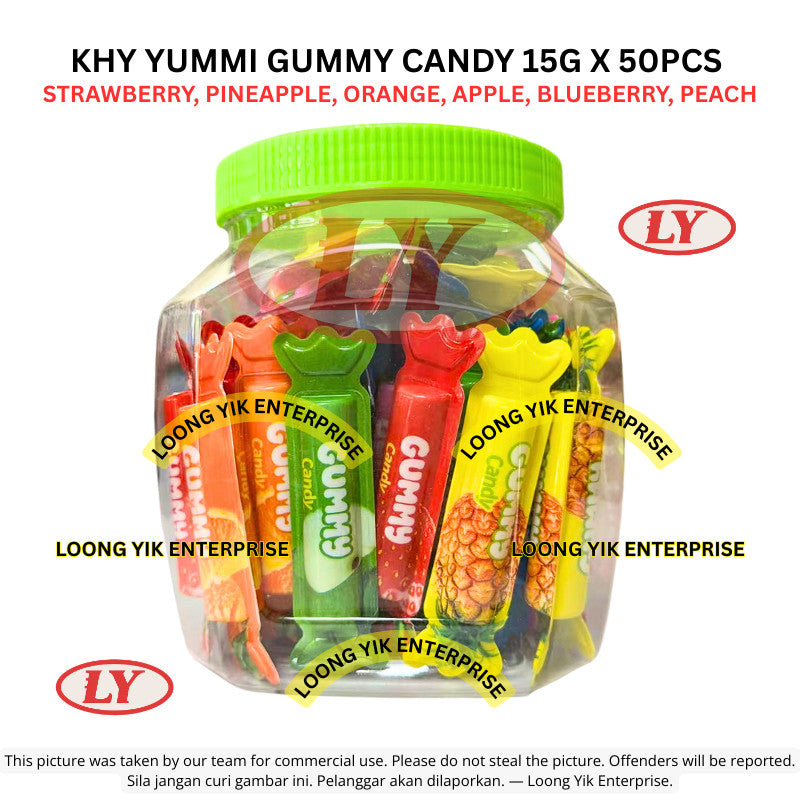 *Halal* KHY Yummi Gummy Candy 15g x 50pcs (Strawberry/Pineapple/Orange/Apple/Blueberry/Peach) Gula-gula Kenyal Ly99