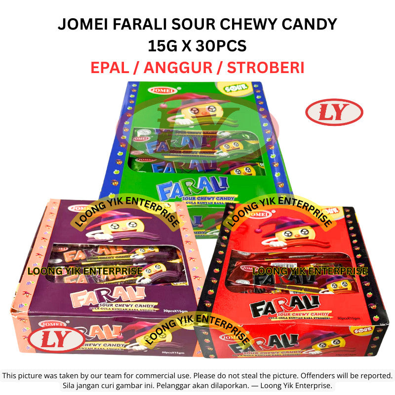 *Halal* JOMEI Farali Sour Chewy Candy 15g x 30pcs Epal / Anggur / Stroberi Gula-gula Masam Kenyal Loongyik99