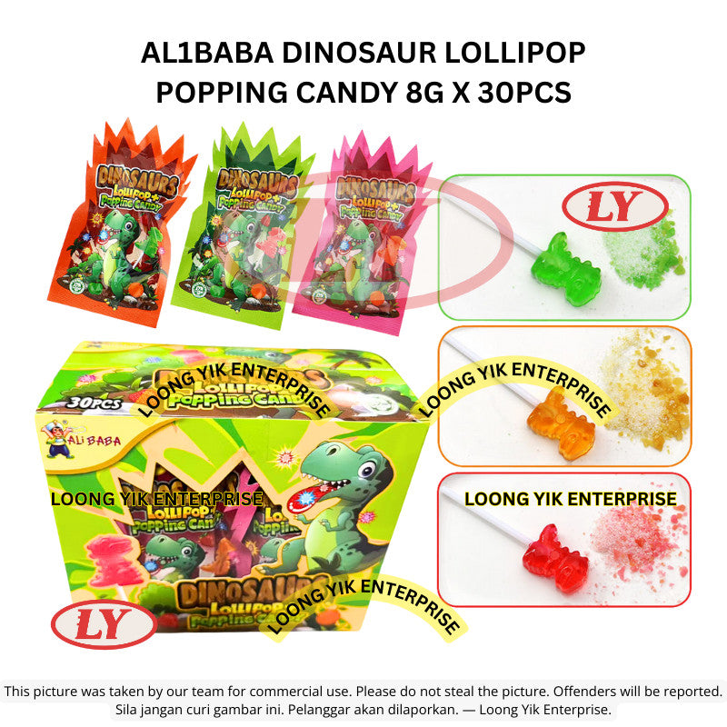 *Halal* AL1BABA Dinosaur Lollipop + Popping Candy 8g x 30pcs Gula-gula Lollipop & Popping Loongyik99