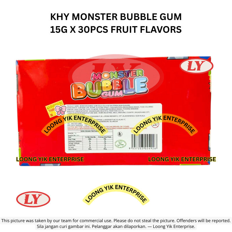 *Halal* KHY Monster Bubble Gum 15g x 30pcs Gula-gula Getah Buah Fruity Flavors Loongyik99