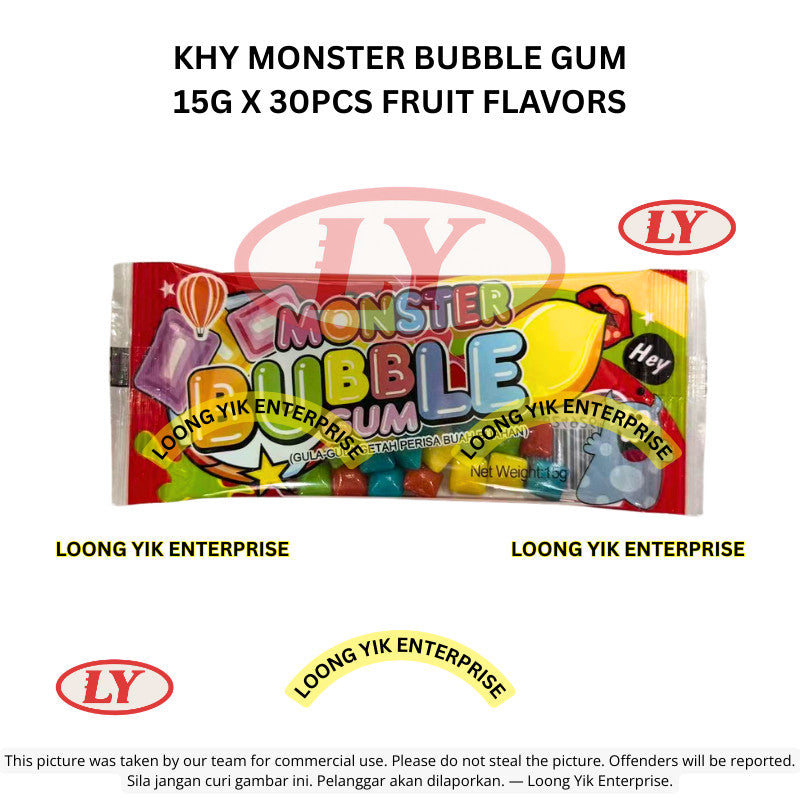 *Halal* KHY Monster Bubble Gum 15g x 30pcs Gula-gula Getah Buah Fruity Flavors Loongyik99