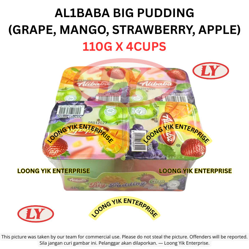 *Halal* AL1BABA BIG PUDDING (GRAPE, MANGO, STRAWBERRY, APPLE) 110G X 4CUPS Loongyik99