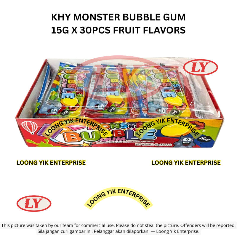 *Halal* KHY Monster Bubble Gum 15g x 30pcs Gula-gula Getah Buah Fruity Flavors Loongyik99