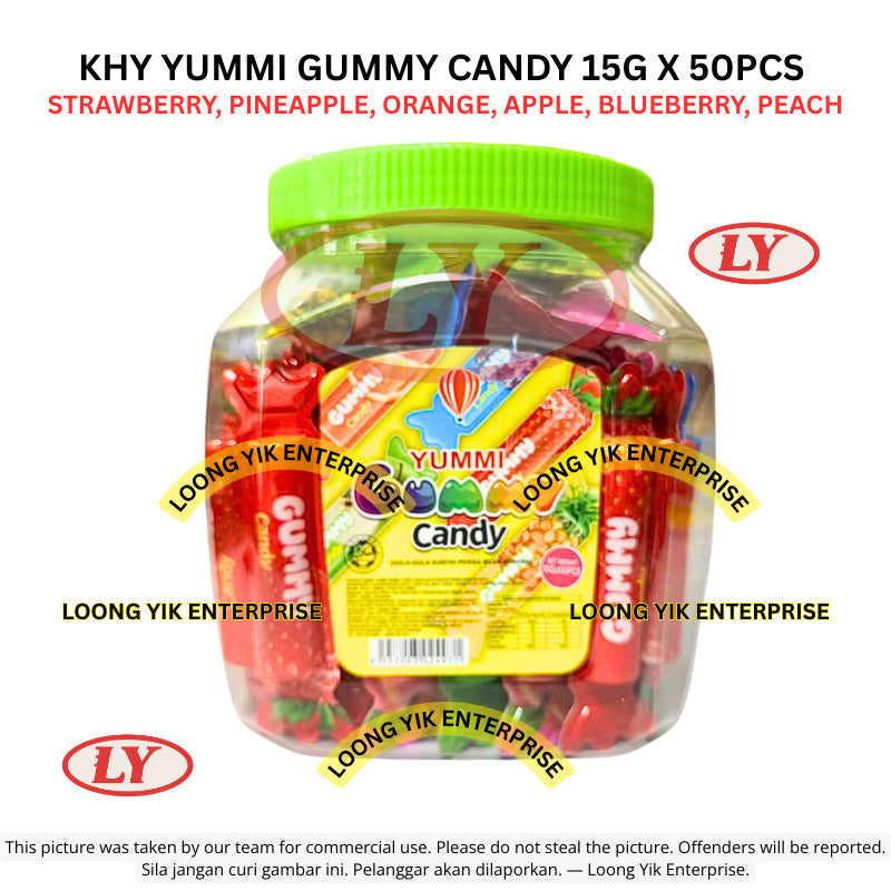 *Halal* KHY Yummi Gummy Candy 15g x 50pcs (Strawberry/Pineapple/Orange/Apple/Blueberry/Peach) Gula-gula Kenyal Ly99