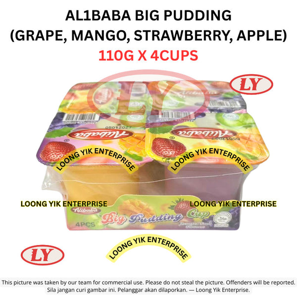 *Halal* AL1BABA BIG PUDDING (GRAPE, MANGO, STRAWBERRY, APPLE) 110G X 4CUPS Loongyik99