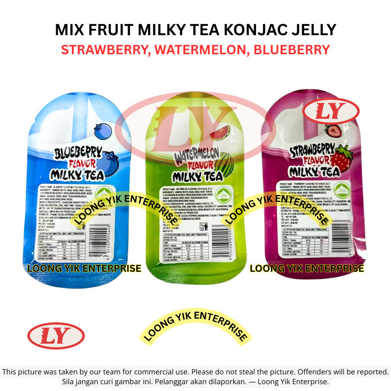 *Halal* Mix Fruit Milky Tea Konjac Jelly 30pcs Strawberry / Watermelon / Blueberry Snek Jeli Loongyik99