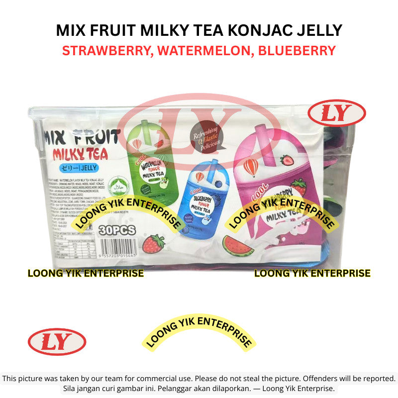 *Halal* Mix Fruit Milky Tea Konjac Jelly 30pcs Strawberry / Watermelon / Blueberry Snek Jeli Loongyik99
