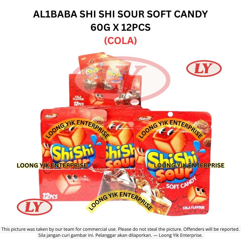 *Halal* AL1BABA Shi Shi Sour Soft Candy 60g x 12pcs (Strawberry/Grape/Cola) Gula-gula Masam Kenyal Loongyik99