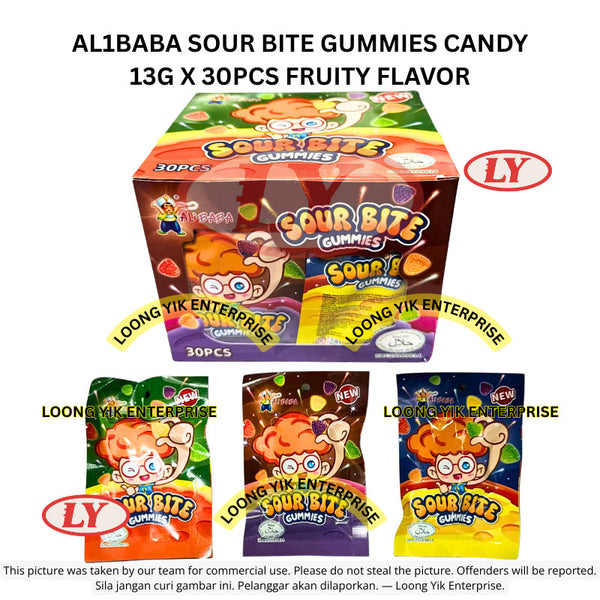 *Halal* AL1BABA Sour Bite Gummies Candy 13g x 30pcs Fruity Flavor Gula-gula Kenyal Masam Loongyik99