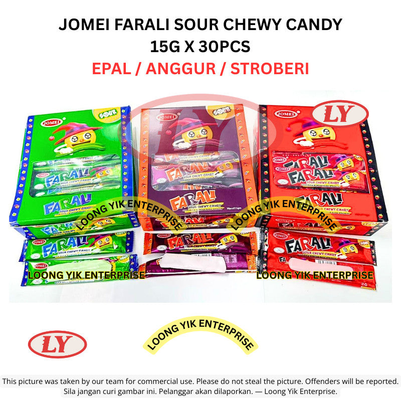*Halal* JOMEI Farali Sour Chewy Candy 15g x 30pcs Epal / Anggur / Stroberi Gula-gula Masam Kenyal Loongyik99