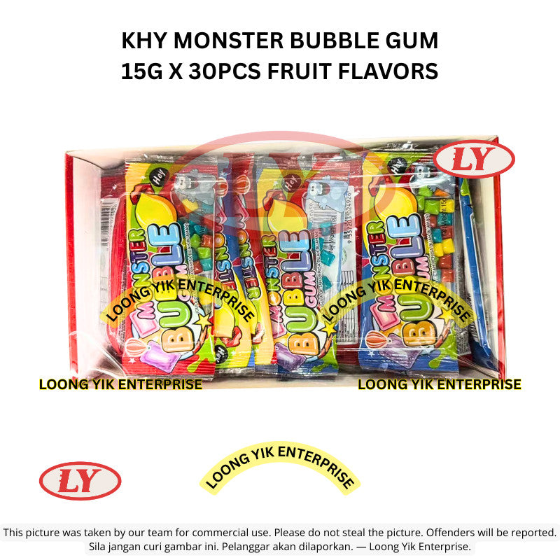 *Halal* KHY Monster Bubble Gum 15g x 30pcs Gula-gula Getah Buah Fruity Flavors Loongyik99