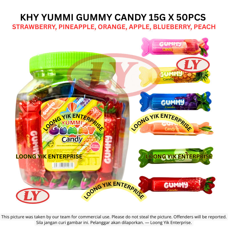 *Halal* KHY Yummi Gummy Candy 15g x 50pcs (Strawberry/Pineapple/Orange/Apple/Blueberry/Peach) Gula-gula Kenyal Ly99