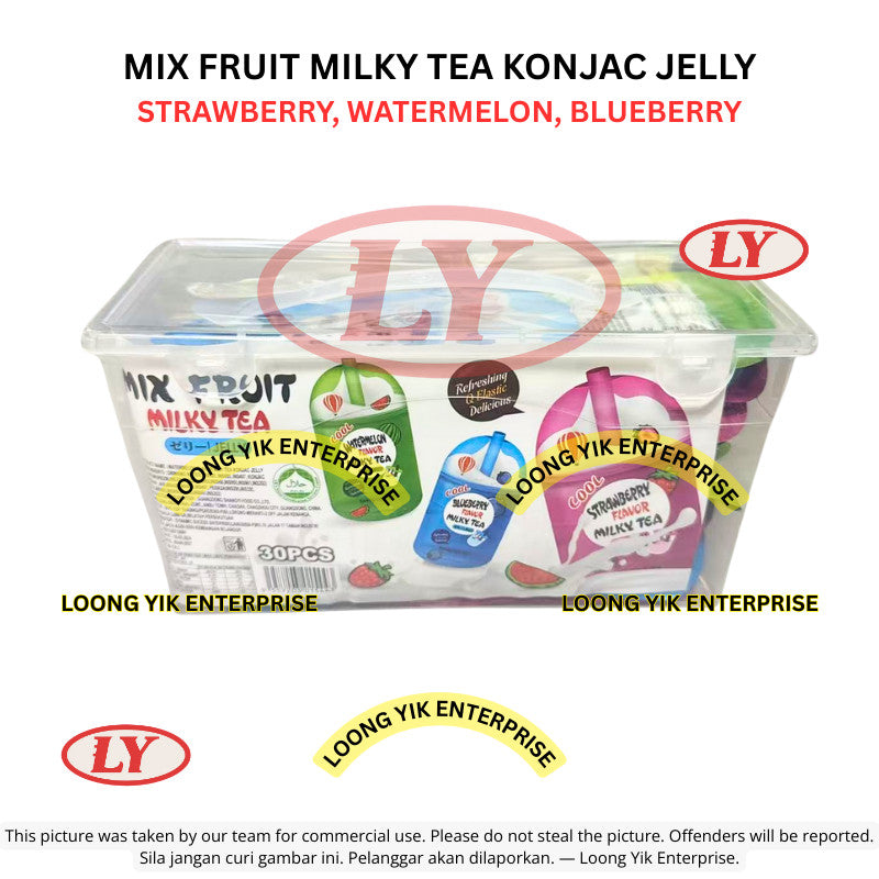 *Halal* Mix Fruit Milky Tea Konjac Jelly 30pcs Strawberry / Watermelon / Blueberry Snek Jeli Loongyik99
