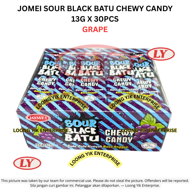*Halal* JOMEI Sour Black Batu Chewy Candy 13g x 30pcs Grape / Strawberry Gula-gula Masam Kenyal Loongyik99
