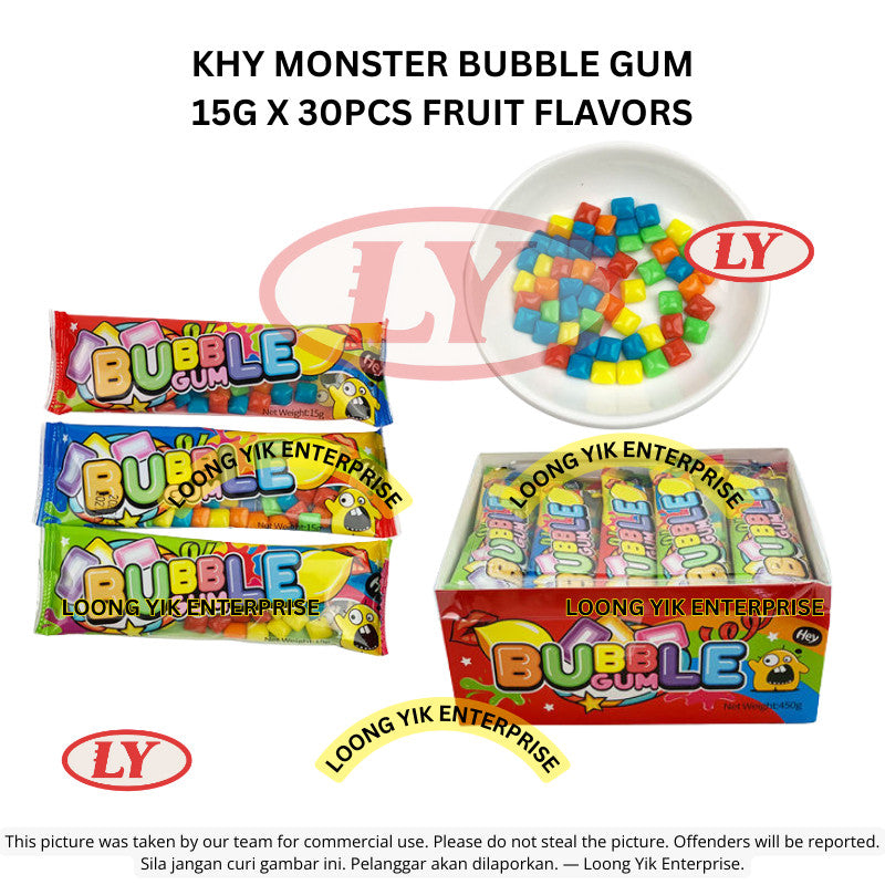 *Halal* KHY Monster Bubble Gum 15g x 30pcs Gula-gula Getah Buah Fruity Flavors Loongyik99