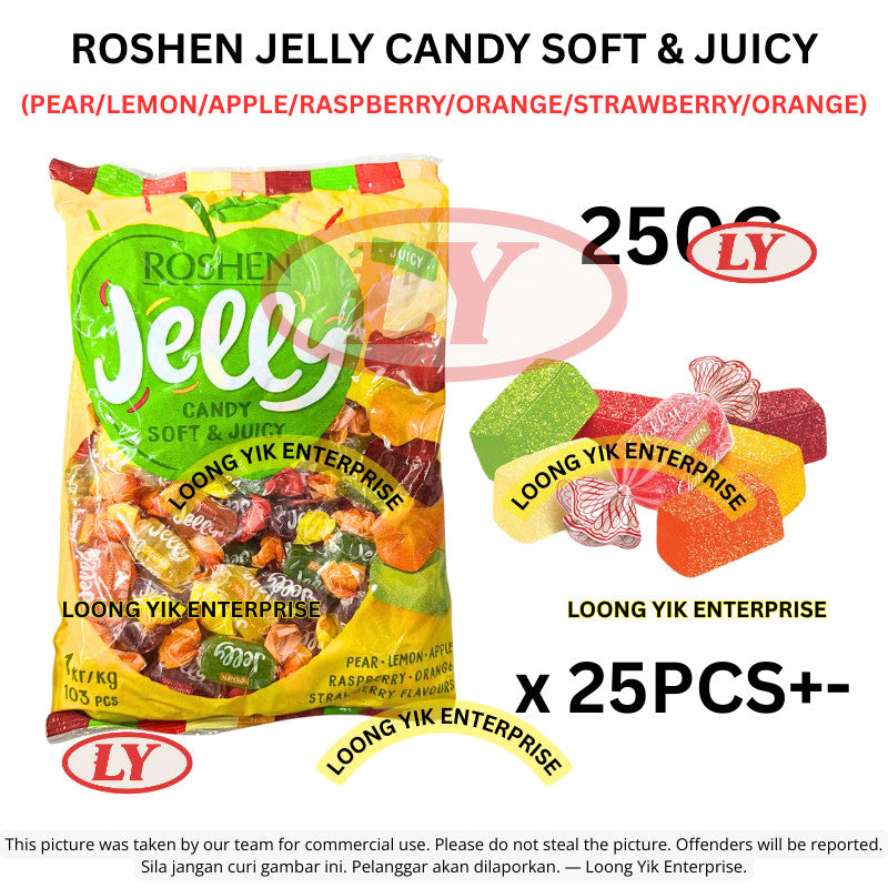 *Halal* ROSHEN JELLY CANDY SOFT & JUICY (PEAR/LEMON/APPLE/RASPBERRY/ORANGE/STRAWBERRY/ORANGE) 1KG (103PCS) Loongyik99